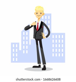 businessman cartoon character with fix the suit pose