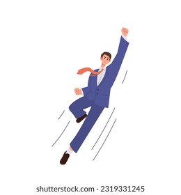 Businessman cartoon character flying like superhero taking off vector illustration isolated on white