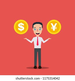 Businessman Cartoon Character Icon Isolated Design Template Vector Illustration money change .