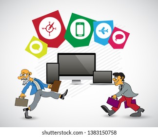 Businessman cartoon character with infographic elements, vector
