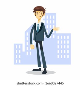 businessman cartoon character with open hand pose