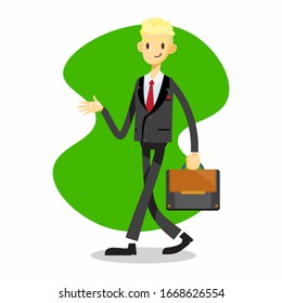 businessman cartoon character with open hand pose
