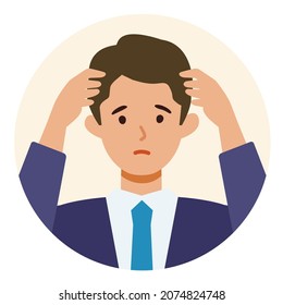 BusinessMan Cartoon Character. People Face Profiles Avatars And Icons. Close Up Image Of Confused Man. Vector Flat Illustration.