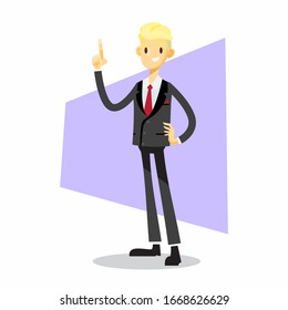 businessman cartoon character with point finger to the top pose