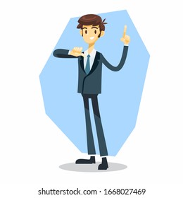 businessman cartoon character with proud and point his finger to the top pose