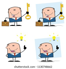Businessman Cartoon Character Set 10. Vector Collection Isolated On White Background