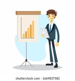 businessman cartoon character standing during presentation pose