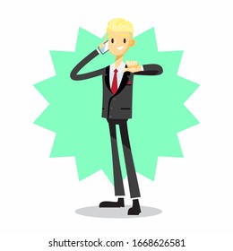 businessman cartoon character with using hand phone pose