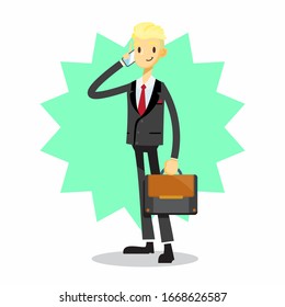 businessman cartoon character with using hand phone pose