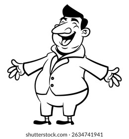 Um personagem de desenho animado vestindo uma roupa formal moderna e cumprimentando um cliente. Melhor para esboço, logotipo e livro de cores com temas de negócios
