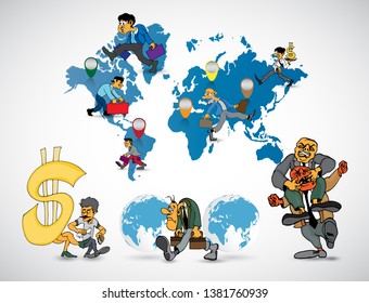 Businessman cartoon character working collection, vector