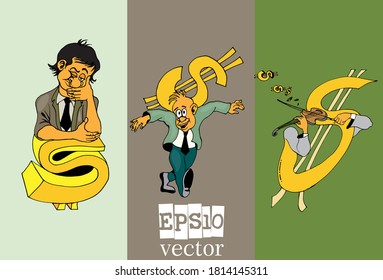 Businessman cartoon character working collection, vector