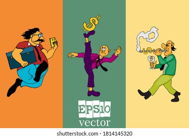 Businessman cartoon character working collection, vector