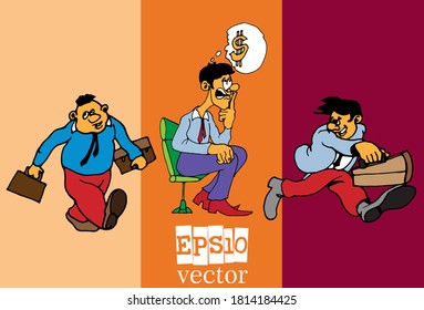 Businessman cartoon character working collection, vector