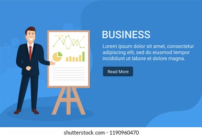 Businessman cartoon character.Suitable for responsive website header design and social media posts.