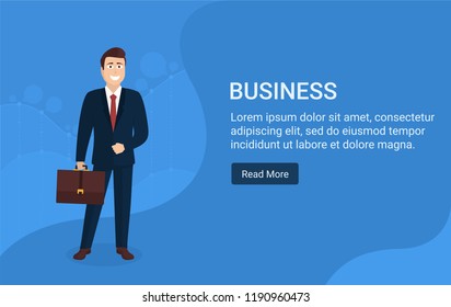 Businessman cartoon character.Suitable for responsive website header design and social media posts.