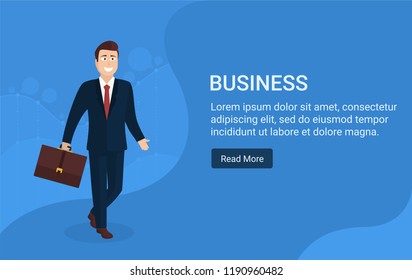 Businessman cartoon character.Suitable for responsive website header design and social media posts.