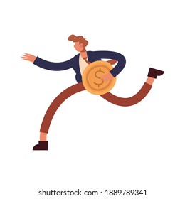 Businessman cartoon with coin running design, business and management theme Vector illustration