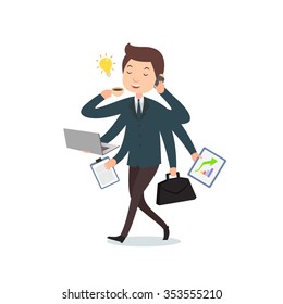 Businessman cartoon do multitask work
