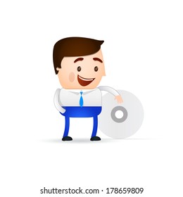 businessman cartoon with empty cd