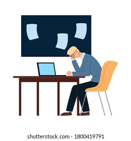 Businessman cartoon with headache on chair and desk design, business and management theme Vector illustration