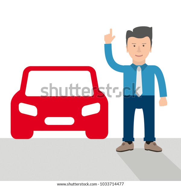 Businessman cartoon with hint and red car. Eps 10\
vector file.