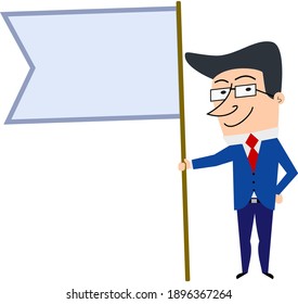 Businessman Cartoon Holding Blank Flag Isolated Vector