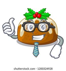 Businessman cartoon homemade christmas pudding with holly