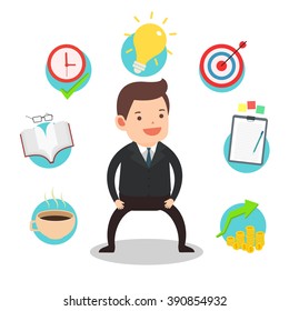 Businessman cartoon with icon vector