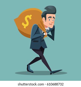 Businessman Cartoon with Money Bag. Vector illustration