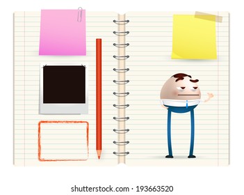 businessman cartoon on notebook