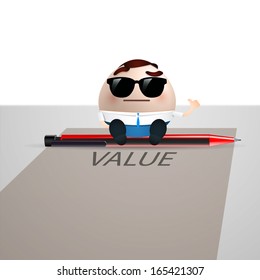 businessman cartoon on paper sheet. value concept