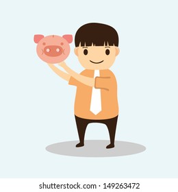 Businessman cartoon with piggy bank