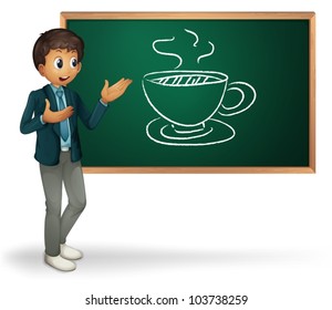 Businessman cartoon presenting on blackboard