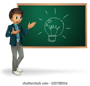 Businessman cartoon presenting on blackboard