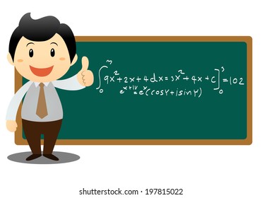 Businessman cartoon presenting on blackboard