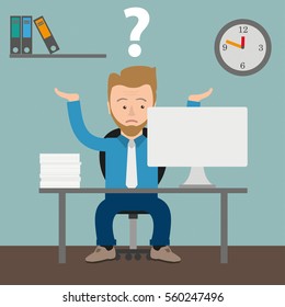 Businessman cartoon with question in the office. Eps 10 vector file.