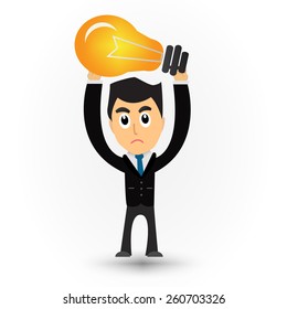 Businessman cartoon raise lamp light.