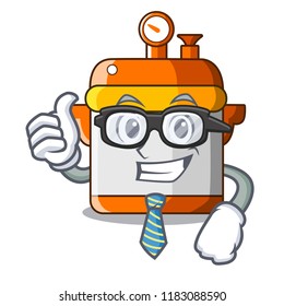Businessman cartoon rice electric cooker in kitchen