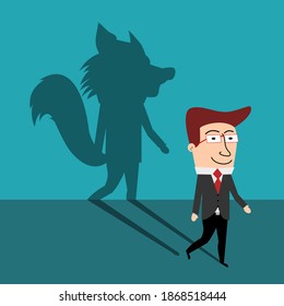 Businessman cartoon shadow wolf isolated vector