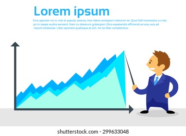Businessman Cartoon Show Graph Flat Design Vector Illustration