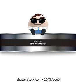 businessman cartoon sitting on steel placard backgorund