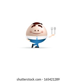 businessman cartoon with spoon and fork