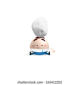 businessman cartoon with a stone in his head