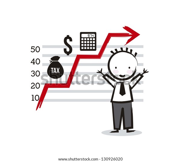 businessman\
cartoon with tax icons. vector\
illustration