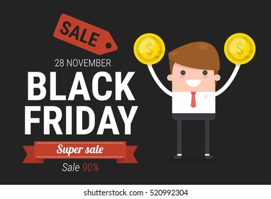 businessman cartoon with text Black Friday. Eps 10 vector file.