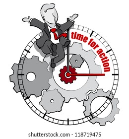 Businessman cartoon. Time for action concept.