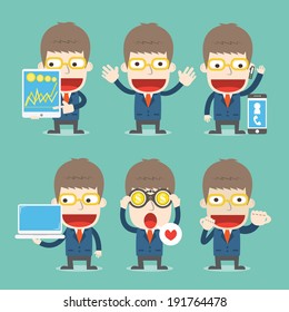 Businessman cartoon in various poses ,Vector cartoon business