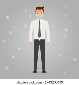 Businessman cartoon wearing surgical mask. healthcare and prevention. Protect virus or coronavirus