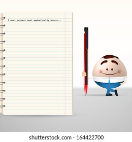 businessman cartoon writing a empty notebook